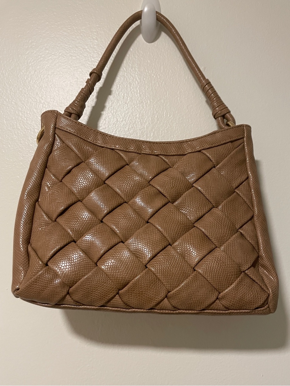 Like Dreams Woven Faux Leather Shoulder Bag‎ Tan Brown Hobo Handbag Large